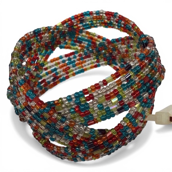 Handmade Twisted Flexible Seed Bead Braided Cuff Bracelet – Multicolor – NWT - Picture 6 of 8